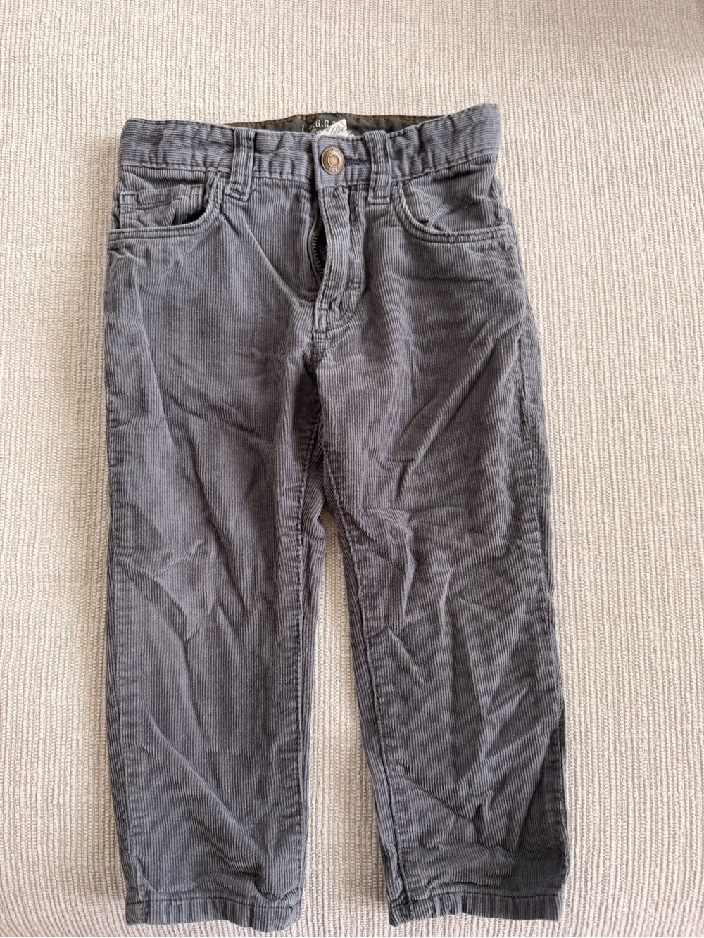 Kids' Charcoal Corduroy Casual Pants with Elastic Waist 2-3yr